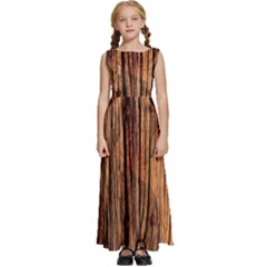 Brown Wooden Texture Kids  Satin Sleeveless Maxi Dress by nateshop