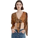 Brown Wooden Texture Trumpet Sleeve Cropped Top View1