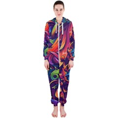 Colorful Floral Patterns, Abstract Floral Background Hooded Jumpsuit (ladies)