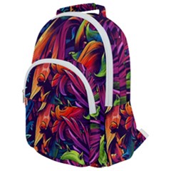 Colorful Floral Patterns, Abstract Floral Background Rounded Multi Pocket Backpack by nateshop