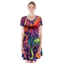 Colorful Floral Patterns, Abstract Floral Background Short Sleeve V-neck Flare Dress View1