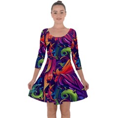 Colorful Floral Patterns, Abstract Floral Background Quarter Sleeve Skater Dress by nateshop