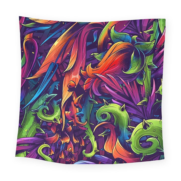 Colorful Floral Patterns, Abstract Floral Background Square Tapestry (Large)