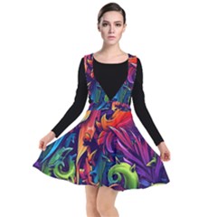 Colorful Floral Patterns, Abstract Floral Background Plunge Pinafore Dress by nateshop