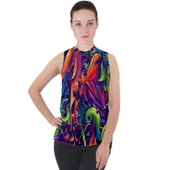 Colorful Floral Patterns, Abstract Floral Background Mock Neck Chiffon Sleeveless Top