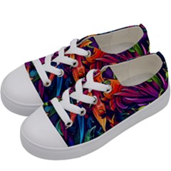 Colorful Floral Patterns, Abstract Floral Background Kids  Low Top Canvas Sneakers