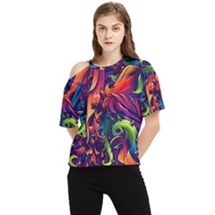 Colorful Floral Patterns, Abstract Floral Background One Shoulder Cut Out T-shirt by nateshop