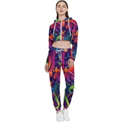 Colorful Floral Patterns, Abstract Floral Background Cropped Zip Up Lounge Set by nateshop