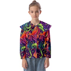 Colorful Floral Patterns, Abstract Floral Background Kids  Peter Pan Collar Blouse by nateshop