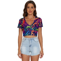 Colorful Floral Patterns, Abstract Floral Background V-neck Crop Top