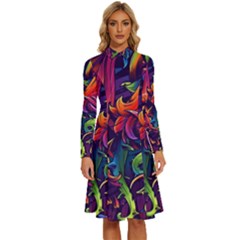 Colorful Floral Patterns, Abstract Floral Background Long Sleeve Shirt Collar A-line Dress by nateshop