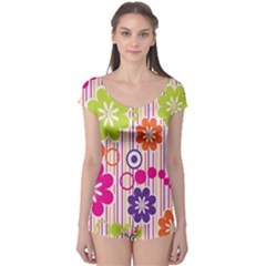 Colorful Flowers Pattern Floral Patterns Boyleg Leotard  by nateshop