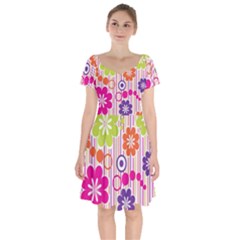 Colorful Flowers Pattern Floral Patterns Short Sleeve Bardot Dress by nateshop