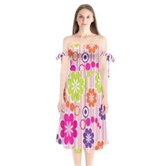 Colorful Flowers Pattern Floral Patterns Shoulder Tie Bardot Midi Dress by nateshop