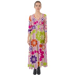 Colorful Flowers Pattern Floral Patterns Button Up Boho Maxi Dress by nateshop