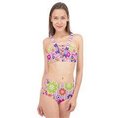 Colorful Flowers Pattern Floral Patterns Cage Up Bikini Set by nateshop