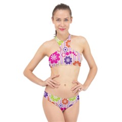 Colorful Flowers Pattern Floral Patterns High Neck Bikini Set by nateshop