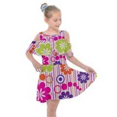 Colorful Flowers Pattern Floral Patterns Kids  Shoulder Cutout Chiffon Dress by nateshop