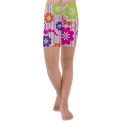 Colorful Flowers Pattern Floral Patterns Kids  Lightweight Velour Capri Yoga Leggings by nateshop