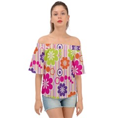 Colorful Flowers Pattern Floral Patterns Off Shoulder Short Sleeve Top by nateshop