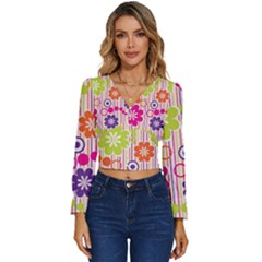 Colorful Flowers Pattern Floral Patterns Long Sleeve V-neck Top by nateshop