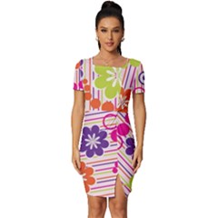 Colorful Flowers Pattern Floral Patterns Fitted Knot Split End Bodycon Dress by nateshop