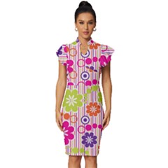 Colorful Flowers Pattern Floral Patterns Vintage Frill Sleeve V-neck Bodycon Dress by nateshop