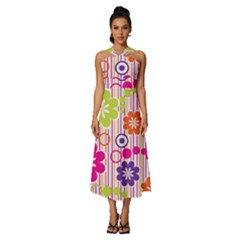 Colorful Flowers Pattern Floral Patterns Sleeveless Cross Front Cocktail Midi Chiffon Dress by nateshop