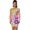 Colorful Flowers Pattern Floral Patterns Long Sleeve One Shoulder Mini Dress View1