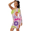 Colorful Flowers Pattern Floral Patterns Long Sleeve One Shoulder Mini Dress View2