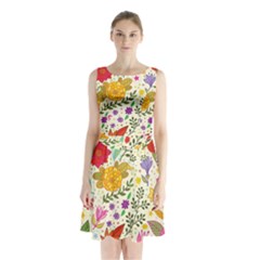 Colorful Flowers Pattern, Abstract Patterns, Floral Patterns Sleeveless Waist Tie Chiffon Dress by nateshop