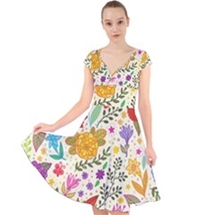 Colorful Flowers Pattern, Abstract Patterns, Floral Patterns Cap Sleeve Front Wrap Midi Dress by nateshop