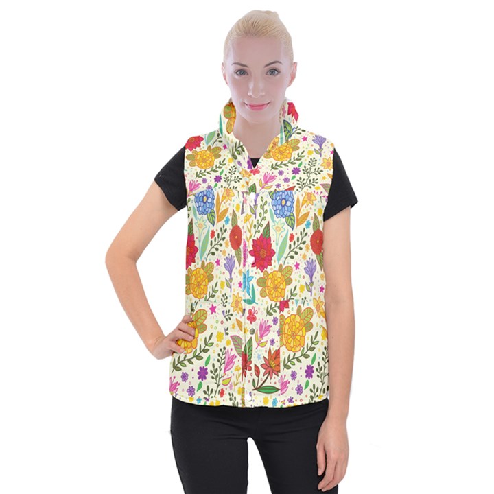 Colorful Flowers Pattern, Abstract Patterns, Floral Patterns Women s Button Up Vest