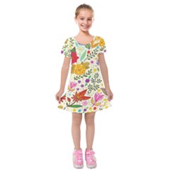 Colorful Flowers Pattern, Abstract Patterns, Floral Patterns Kids  Short Sleeve Velvet Dress by nateshop