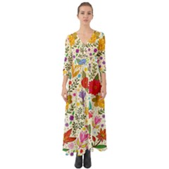 Colorful Flowers Pattern, Abstract Patterns, Floral Patterns Button Up Boho Maxi Dress by nateshop