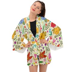 Colorful Flowers Pattern, Abstract Patterns, Floral Patterns Long Sleeve Kimono by nateshop