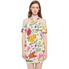 Colorful Flowers Pattern, Abstract Patterns, Floral Patterns Shoulder Frill Bodycon Summer Dress