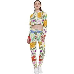 Colorful Flowers Pattern, Abstract Patterns, Floral Patterns Cropped Zip Up Lounge Set by nateshop