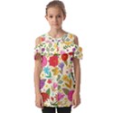 Colorful Flowers Pattern, Abstract Patterns, Floral Patterns Fold Over Open Sleeve Top View1