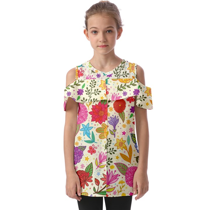 Colorful Flowers Pattern, Abstract Patterns, Floral Patterns Fold Over Open Sleeve Top