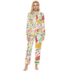 Colorful Flowers Pattern, Abstract Patterns, Floral Patterns Womens  Long Sleeve Velvet Pocket Pajamas Set