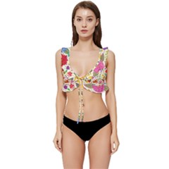 Colorful Flowers Pattern, Abstract Patterns, Floral Patterns Low Cut Ruffle Edge Bikini Top by nateshop