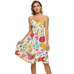 Colorful Flowers Pattern, Abstract Patterns, Floral Patterns Sleeveless Tie Front Chiffon Dress by nateshop