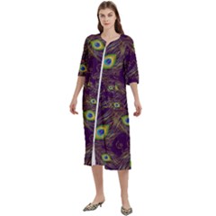 Feathers, Peacock, Patterns, Colorful Women s Cotton 3/4 Sleeve Night Gown