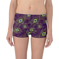 Feathers, Peacock, Patterns, Colorful Reversible Boyleg Bikini Bottoms