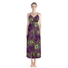 Feathers, Peacock, Patterns, Colorful Button Up Chiffon Maxi Dress by nateshop