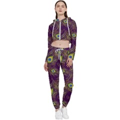 Feathers, Peacock, Patterns, Colorful Cropped Zip Up Lounge Set by nateshop