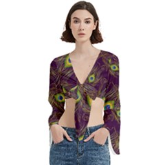 Feathers, Peacock, Patterns, Colorful Trumpet Sleeve Cropped Top