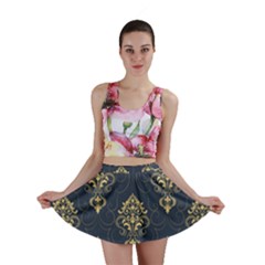 Floral Damask Pattern Texture, Damask Retro Background Mini Skirt by nateshop