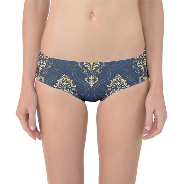 Floral Damask Pattern Texture, Damask Retro Background Classic Bikini Bottoms